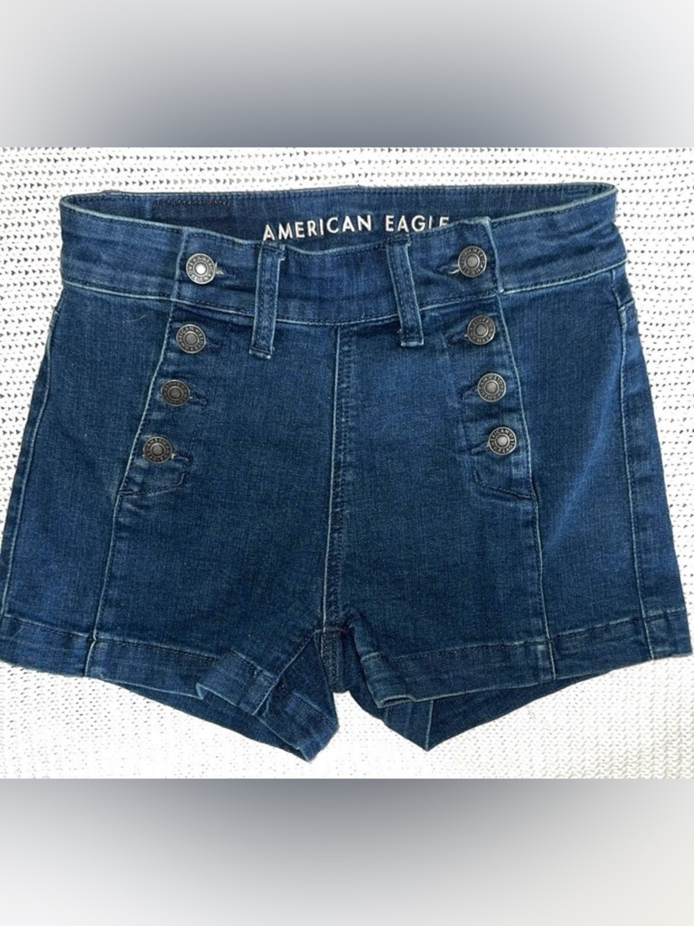 American Eagle Super Stretch high‑waisted button‑front denim shorts
